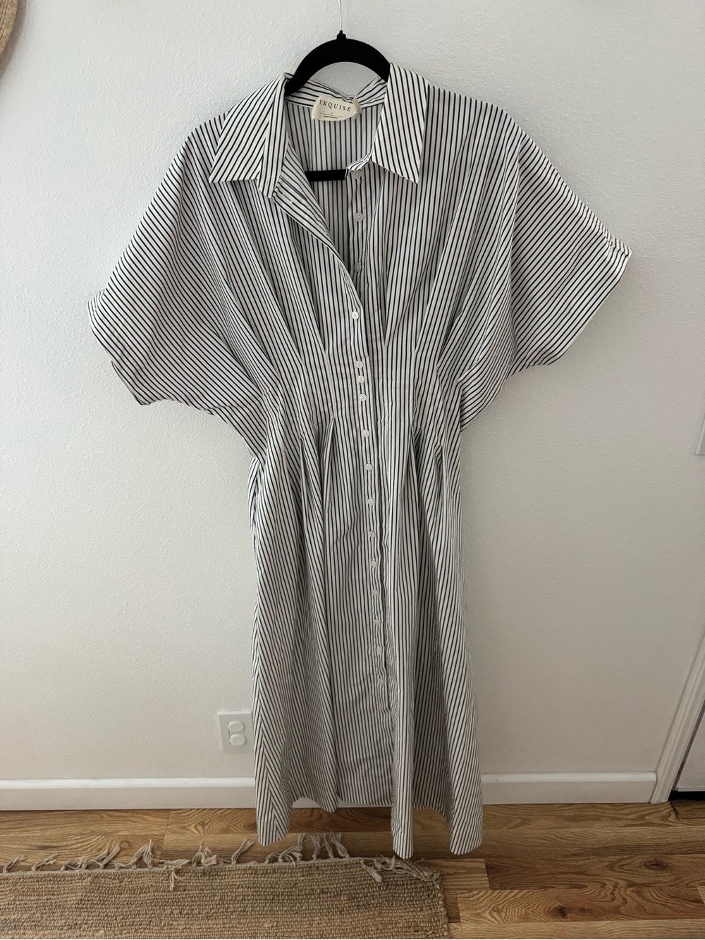Exquise Black & White Stripe Button-Front Shirt Dress